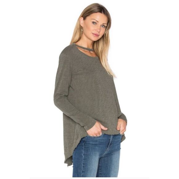 Wilt Double Unfinished Neck Slub Knit Slouchy Tee in Canteen, XS - Picture 2 of 10